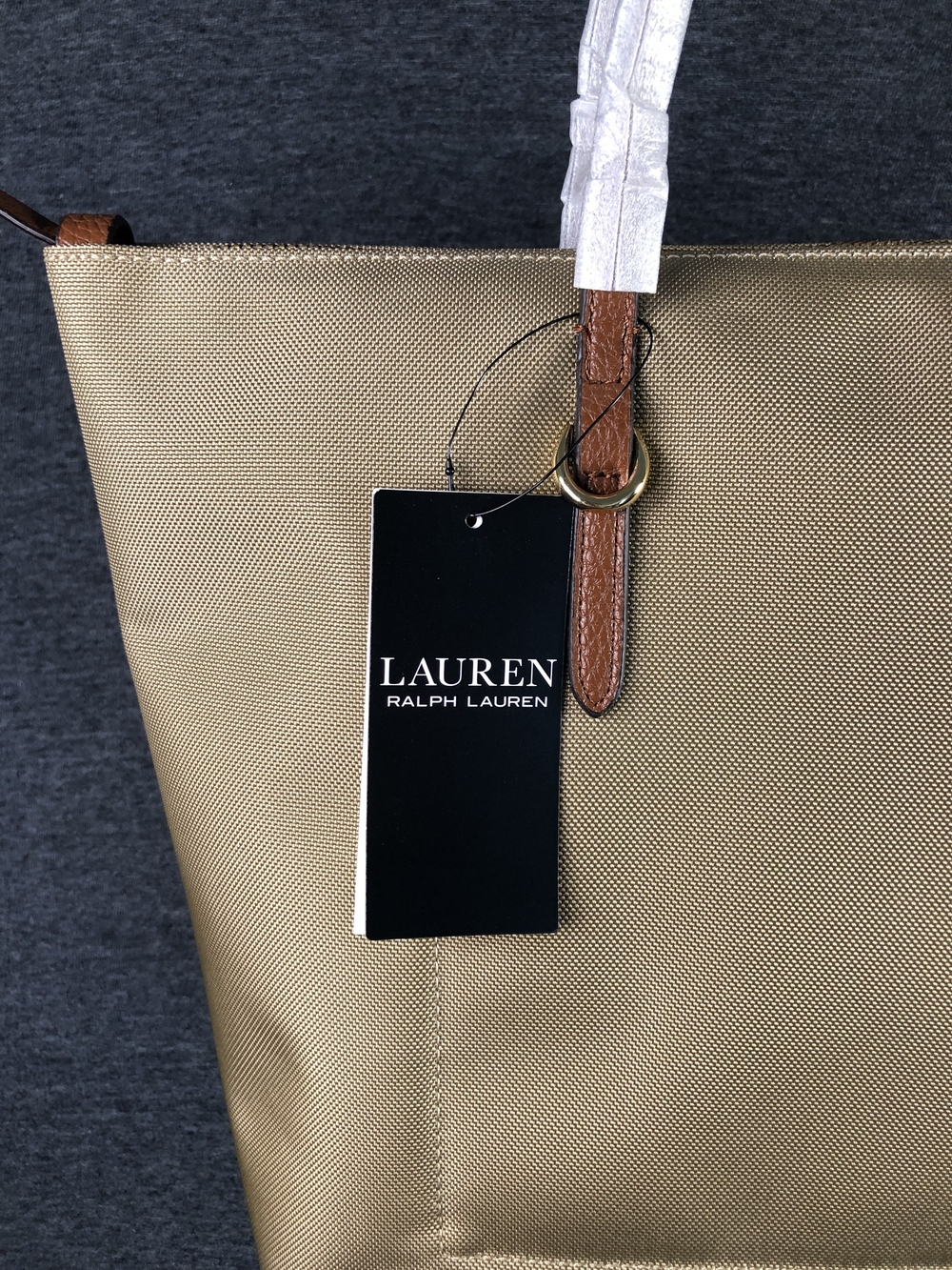 Lauren - Ralph Lauren Women's Gold Tote with Brown Leather Trim NWT